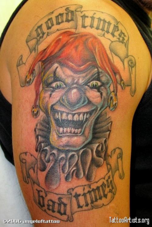 Good times bad times laughing clown tattoo